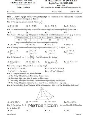 Đề Khảo Sát Toán 11 Lần 3 Năm 2025-2026 Trường THPT Gia Bình 1 - Bắc Ninh Kèm Đáp Án Chi Tiết