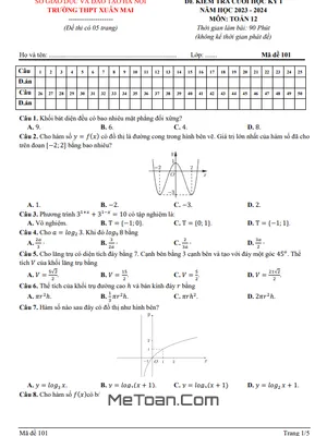 Đề thi học kỳ 1 Toán 12 năm 2023 - 2024 trường THPT Xuân Mai - Hà Nội