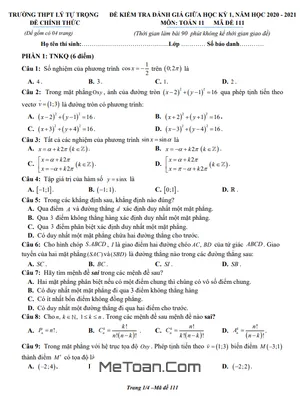Đề thi giữa HK1 Toán 11 năm 2020 - 2021 trường THPT Lý Tự Trọng - Hà Tĩnh