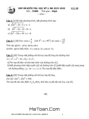 Đề thi HK2 Toán 10 năm học 2019 - 2020 trường THPT Gia Định - TP HCM