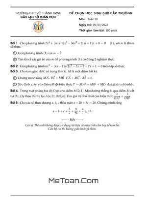Đề chọn HSG Toán 10 năm 2021 - 2022 trường THPT Võ Thành Trinh - An Giang