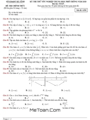 Đề thi thử THPT Quốc gia 2020 môn Toán lần 2 Sở GD&ĐT Hà Tĩnh