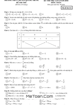 Đề thi thử Toán THPT Quốc gia 2019 trường THPT chuyên Quang Trung – Bình Phước lần 1
