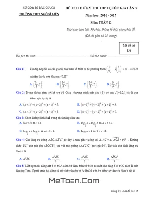 Đề thi thử THPT Quốc gia 2017 môn Toán trường THPT Ngô Sĩ Liên – Bắc Giang lần 3