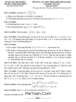 Đề Thi Thử THPT Quốc Gia 2016 Môn Toán Trường Hàm Rồng - Thanh Hóa