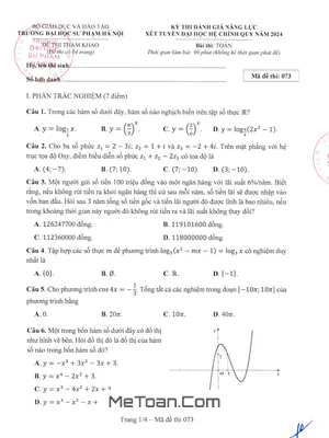 Đề Tham Khảo ĐGNL Môn Toán Xét Tuyển Đại Học 2024 Trường ĐHSP Hà Nội