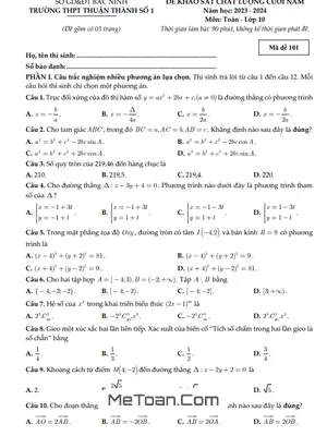 Đề khảo sát Toán 10 cuối năm 2023 – 2024 trường THPT Thuận Thành 1 – Bắc Ninh