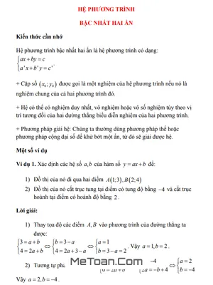 Ôn Thi Vào 10 Môn Toán: Chuyên Đề Hệ Phương Trình Bậc Nhất Hai Ẩn