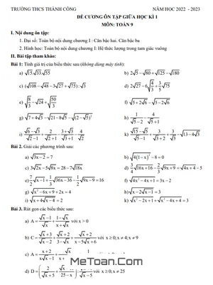 Đề Cương Ôn Tập Giữa Kì 1 Toán 9 Năm 2022 - 2023 Trường THCS Thành Công - Hà Nội