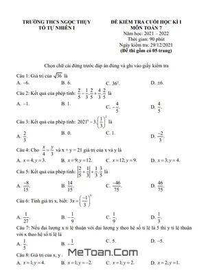 Đề kiểm tra học kì 1 Toán 7 năm 2021 - 2022 trường THCS Ngọc Thụy - Hà Nội
