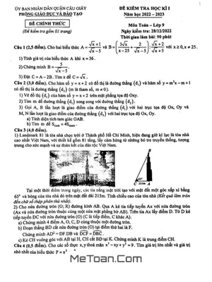 Đề kiểm tra học kì 1 Toán 9 năm 2022 – 2023 phòng GD&ĐT Cầu Giấy – Hà Nội
