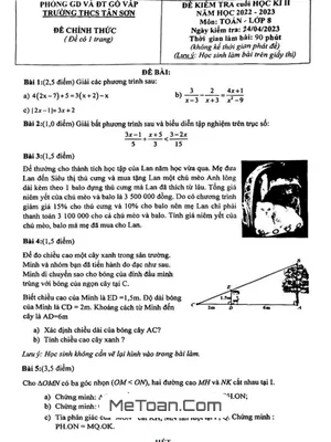 Đề thi học kì 2 Toán 8 năm 2022 - 2023 trường THCS Tân Sơn - TP HCM