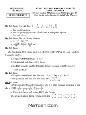 Đề thi học sinh giỏi huyện môn Toán lớp 8 năm 2013 - 2014 phòng GD&ĐT Yên Phong - Bắc Ninh