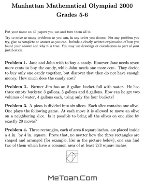 Tổng Hợp Đề thi MMO - Manhattan Mathematical Olympiad 2000 - 2017 (Lớp 5-6)