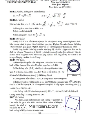 Đề kiểm tra Toán lớp 9 năm 2024 - 2025 trường THCS Nguyễn Trãi - Hà Nội