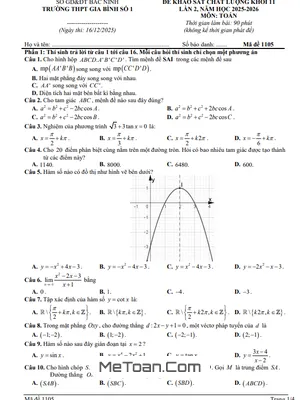 Đề Khảo Sát Chất Lượng Toán 11 Lần 2 Năm 2025 – 2026 Trường THPT Gia Bình 1 – Bắc Ninh