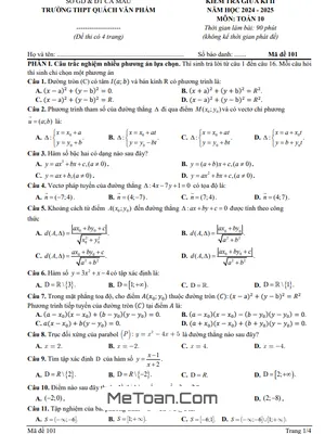 Đề GHK2 Toán 10 năm 2024 – 2025 trường THPT Quách Văn Phẩm – Cà Mau