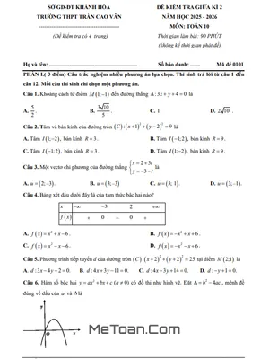 Đề Thi Giữa Học Kỳ 2 Toán Lớp 10 Năm Học 2025-2026 Trường THPT Trần Cao Vân, Khánh Hòa