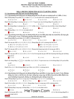 Trắc nghiệm Phương pháp tọa độ trong mặt phẳng - Trần Quốc Dũng (302 câu)