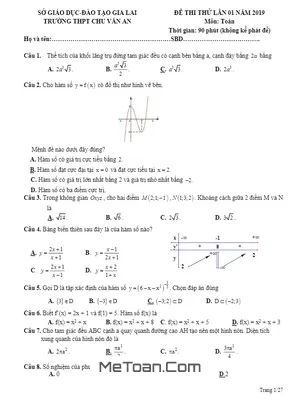 Đề thi thử Toán THPTQG 2019 lần 1 trường THPT Chu Văn An - Gia Lai
