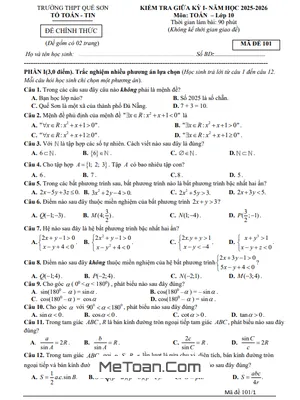 Đề thi Giữa Kỳ 1 Toán 10 năm 2025-2026 THPT Quế Sơn, Đà Nẵng (Có Đáp Án)