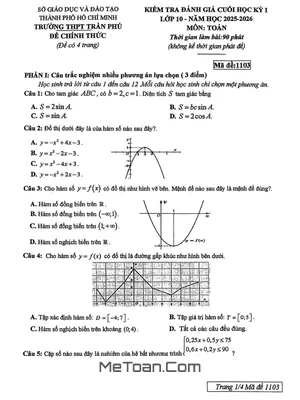 Đề thi cuối học kỳ 1 Toán 10 năm học 2025 - 2026 trường THPT Trần Phú (TP. HCM)