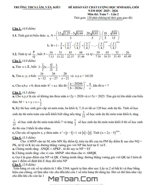 Đề Khảo Sát Chất Lượng Học Sinh Giỏi Toán Lớp 7 Lần 2 Năm 2025-2026 Cụm THCS Lâm-Văn-Kiều, Nghệ An