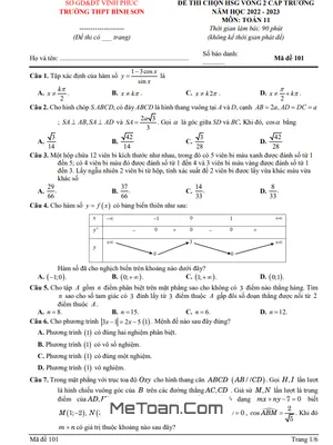 Đề HSG cấp trường Toán 11 vòng 2 năm 2022 - 2023 trường THPT Bình Sơn - Vĩnh Phúc