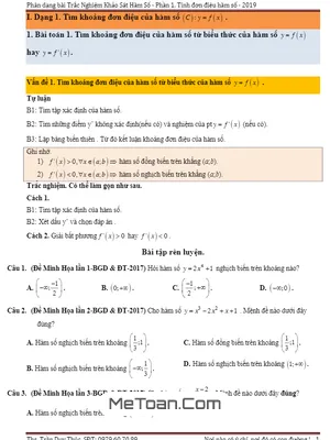 Phân Dạng Trắc Nghiệm Tính Đơn Điệu Của Hàm Số (2019) - Trần Duy Thúc