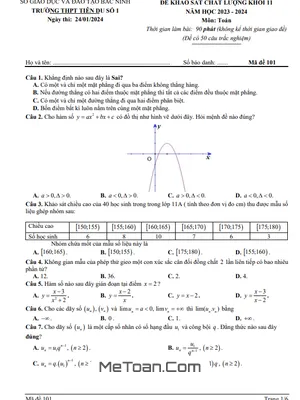 Đề khảo sát Toán 11 năm 2023 – 2024 trường THPT Tiên Du 1 – Bắc Ninh