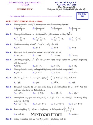 Đề Thi Giữa Kỳ 2 Môn Toán 10 Năm 2022 - 2023 Trường THPT Lạng Giang 1 - Bắc Giang