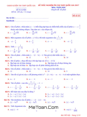 BỘ 4 ĐỀ TRẮC NGHIỆM CHUYÊN ĐỀ SỐ PHỨC - BÙI THẾ VIỆT