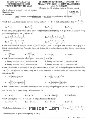 Đề thi học kì 2 Toán 12 năm 2018 – 2019 trường THPT Bùi Thị Xuân – TP HCM