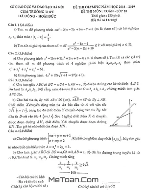 Đề thi Olympic Toán 10 năm 2019 cụm trường THPT Hà Đông – Hoài Đức – Hà Nội