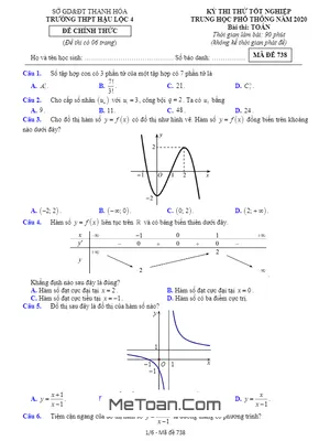 Đề thi thử tốt nghiệp THPT 2020 môn Toán trường THPT Hậu Lộc 4 – Thanh Hóa