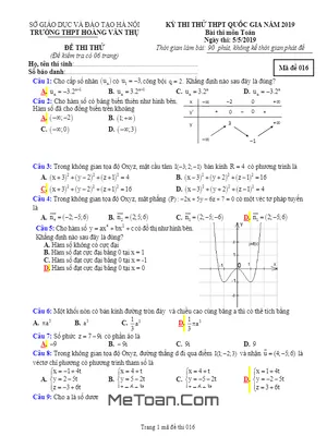 Đề thi thử Toán THPTQG 2019 trường THPT Hoàng Văn Thụ – Hà Nội