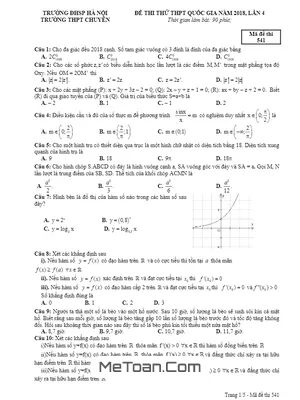 Đề thi thử Toán THPT Quốc gia 2018 trường THPT chuyên ĐHSP Hà Nội lần 4