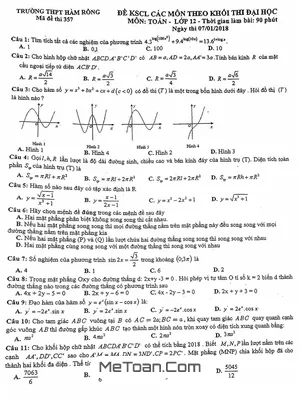 Đề thi thử Toán THPT Quốc gia 2018 - Trường THPT Hàm Rồng, Thanh Hóa