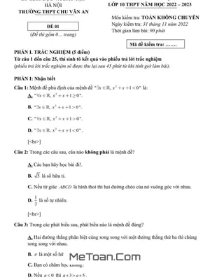 Đề Thi Giữa Học Kì 1 Toán 10 Năm 2022 - 2023 Trường THPT Chu Văn An - Hà Nội