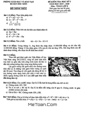 Đề thi học kỳ 1 Toán 8 năm 2019 – 2020 phòng GD&ĐT Hóc Môn – TP HCM