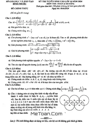 Đề thi tuyển sinh lớp 10 môn Toán (chuyên) Sở GD&ĐT Bình Phước năm 2024