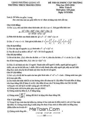 Đề thi Olympic Toán 8 năm 2025 – 2026 trường THCS Thành Công – Hà Nội