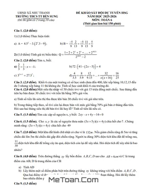Đề Khảo Sát Học Sinh Giỏi Toán 6 Năm 2025-2026 Trường THCS TT Bến Sung - Thanh Hóa