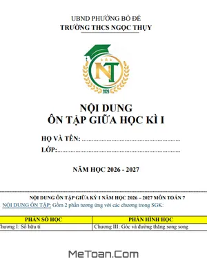 Đề Cương Ôn Tập Giữa Học Kỳ 1 Toán 7 Năm Học 2026-2027 Trường THCS Ngọc Thụy, Hà Nội
