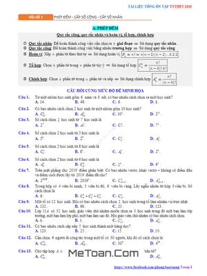Tổng Ôn Tập TN THPT 2020 Môn Toán: Phép Đếm - Cấp Số Cộng - Cấp Số Nhân