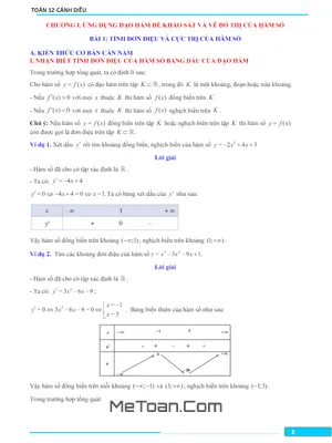 Bài Giảng Ứng Dụng Đạo Hàm Để Khảo Sát Và Vẽ Đồ Thị Của Hàm Số Toán 12 Cánh Diều