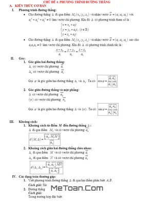 Tóm Tắt Lý Thuyết & Bài Tập Trắc Nghiệm Phương Trình Đường Thẳng