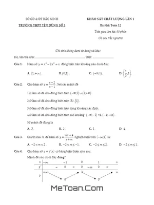 Đề khảo sát chất lượng lần 1 Toán 12 năm 2023 trường THPT Yên Dũng 3 – Bắc Giang