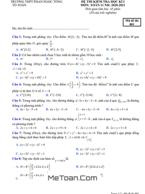 Đề thi HK1 Toán 11 năm 2020 - 2021 trường THPT Phan Ngọc Tòng - Bến Tre