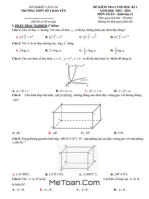 Đề Tham Khảo Cuối Kì 2 Toán 11 KNTT VCS Năm 2023 - 2024 THPT Bảo Yên 2 - Lào Cai